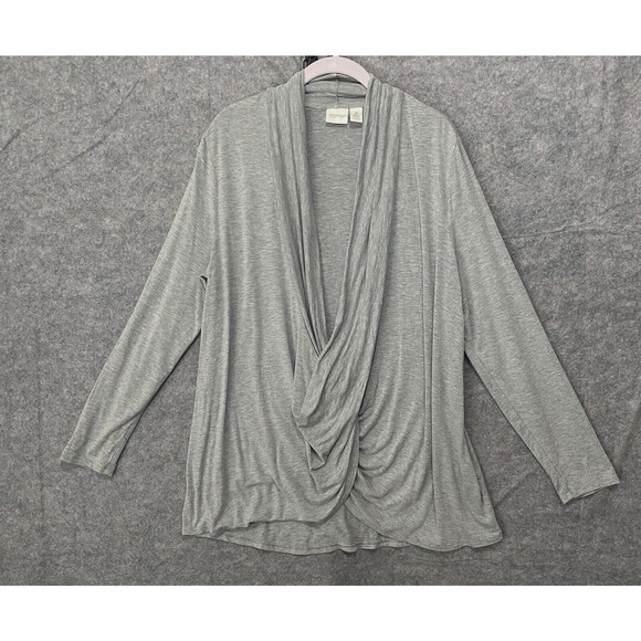 Chicos Zenergy Raquel Surplice Wrap Top Womens Sz 2 US L Gray Stretch Athleisure - Picture 1 of 7